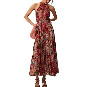 Anthropologie The Somerset floral maxi halter dress size L excellent condition